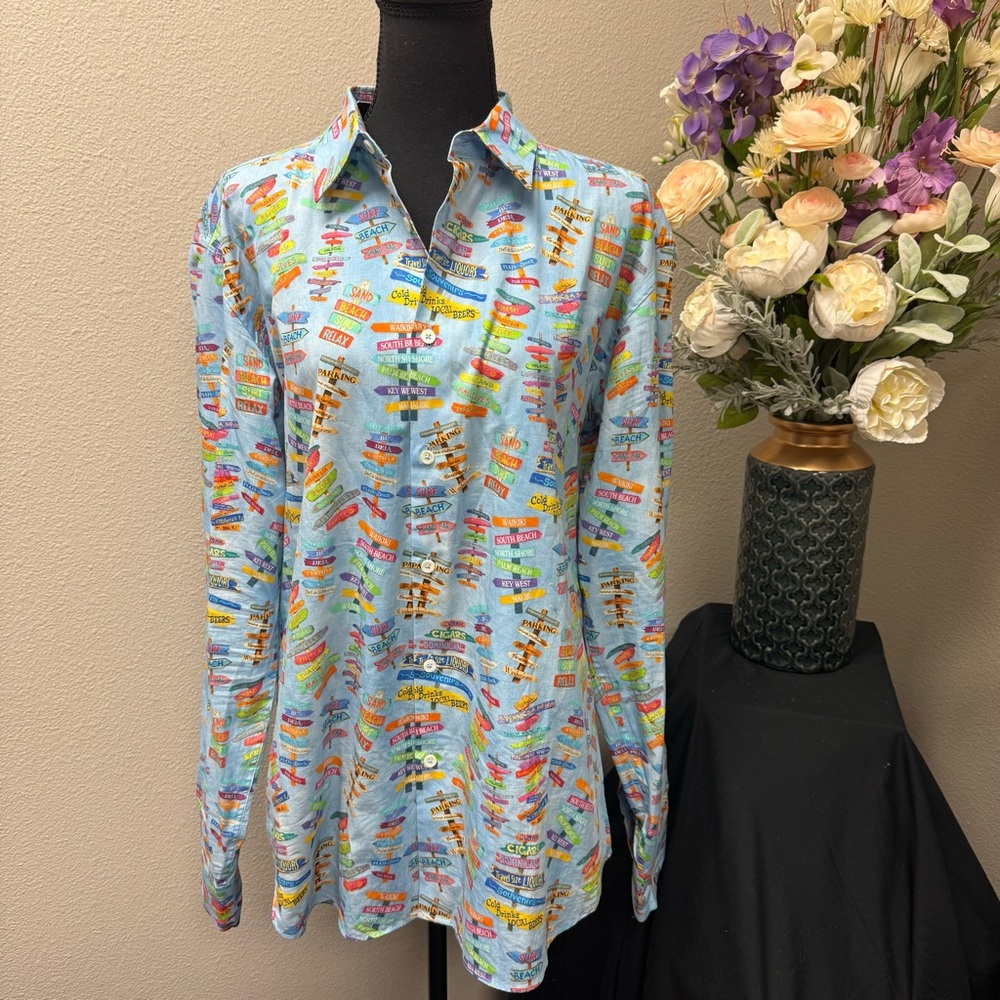 NWT 🌴 Bugatchi Men’s Button-Down Shirt XL 16.5 | Tropical Sign Post Print